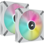 Corsair ML140 RGB Elite 140mm Magnetic Levitation RGB Fan With Airguide - Dual Pack With Lighting Node Core - White Frame