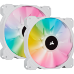 Corsair ICUE SP140 RGB Elite Performance 140mm White PWM Fan - Dual Pack With Lighting Node Core