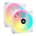 Corsair ICUE Link QX140 RGB 140mm Magnetic Dome RGB Fans - Double Starter Kit With ICUE Link System Hub - White