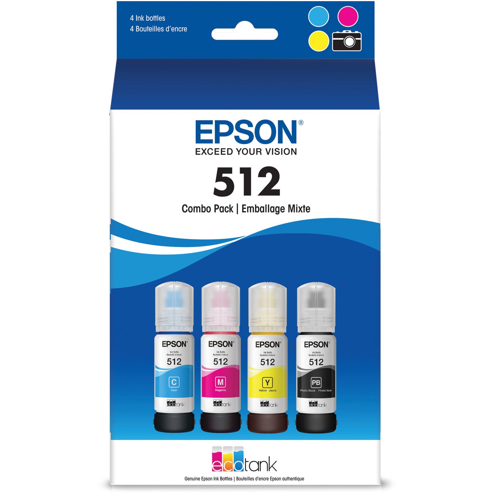 Epson T512 Ecotank Ink Bottle Multi-Pack (Cyan, Magenta, Yellow, Photo Black) - Image 1