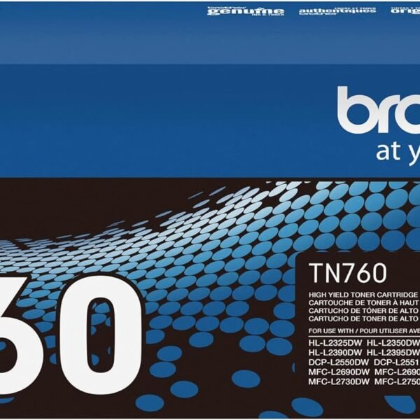 Brother Genuine TN760 High Yield Black Toner Cartridge, (for use with MFC-L2710DW MFC-L2750DW HL-L2350DW HL-L2370DW HL-L2395DW HL-L2390DW DCP-L2550DW Printers)