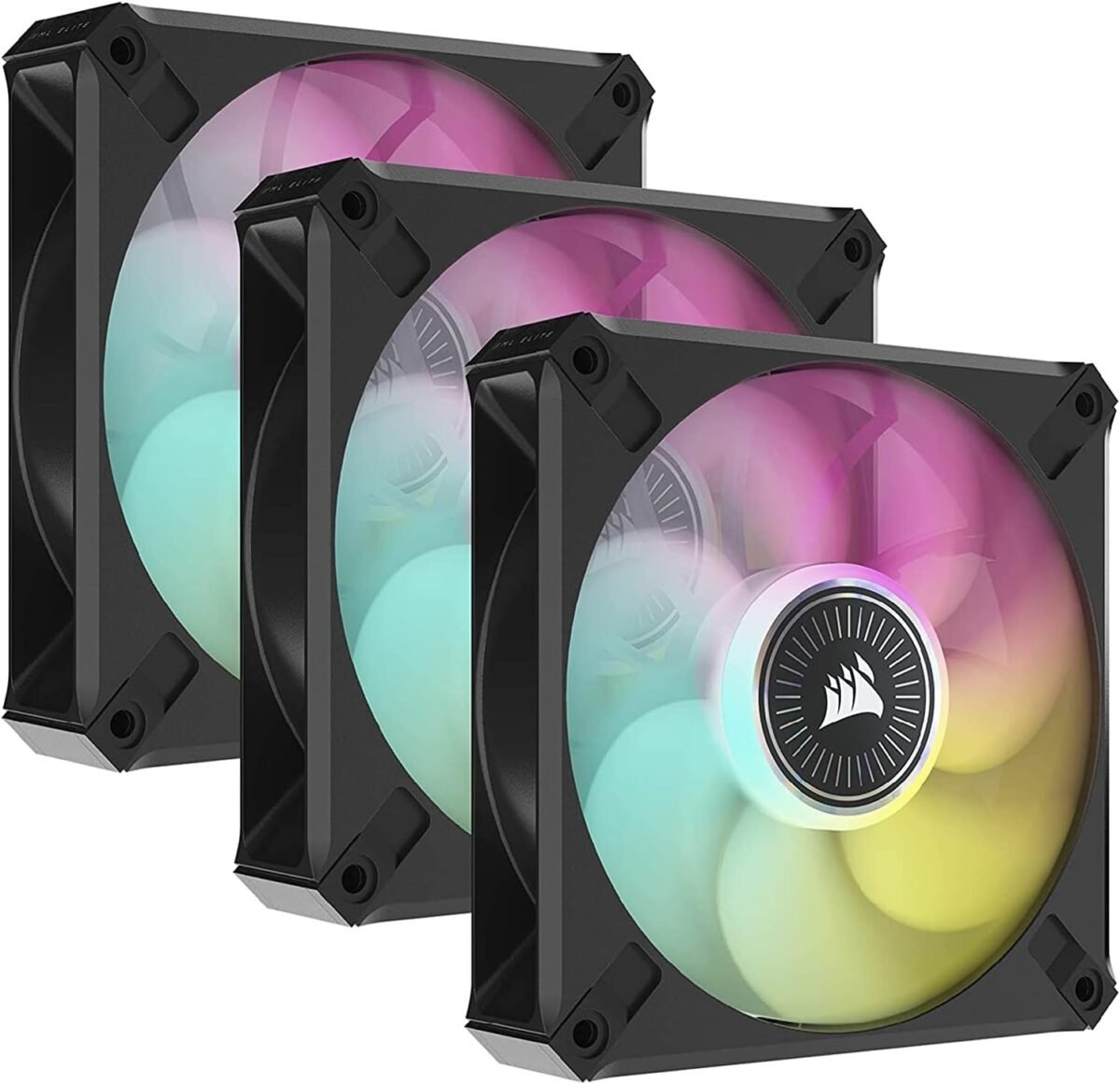 Corsair iCUE ML120 RGB ELITE Premium 120mm PWM Magnetic Levitation Fan — Triple Fan Kit with iCUE Lighting Node CORE - Image 1