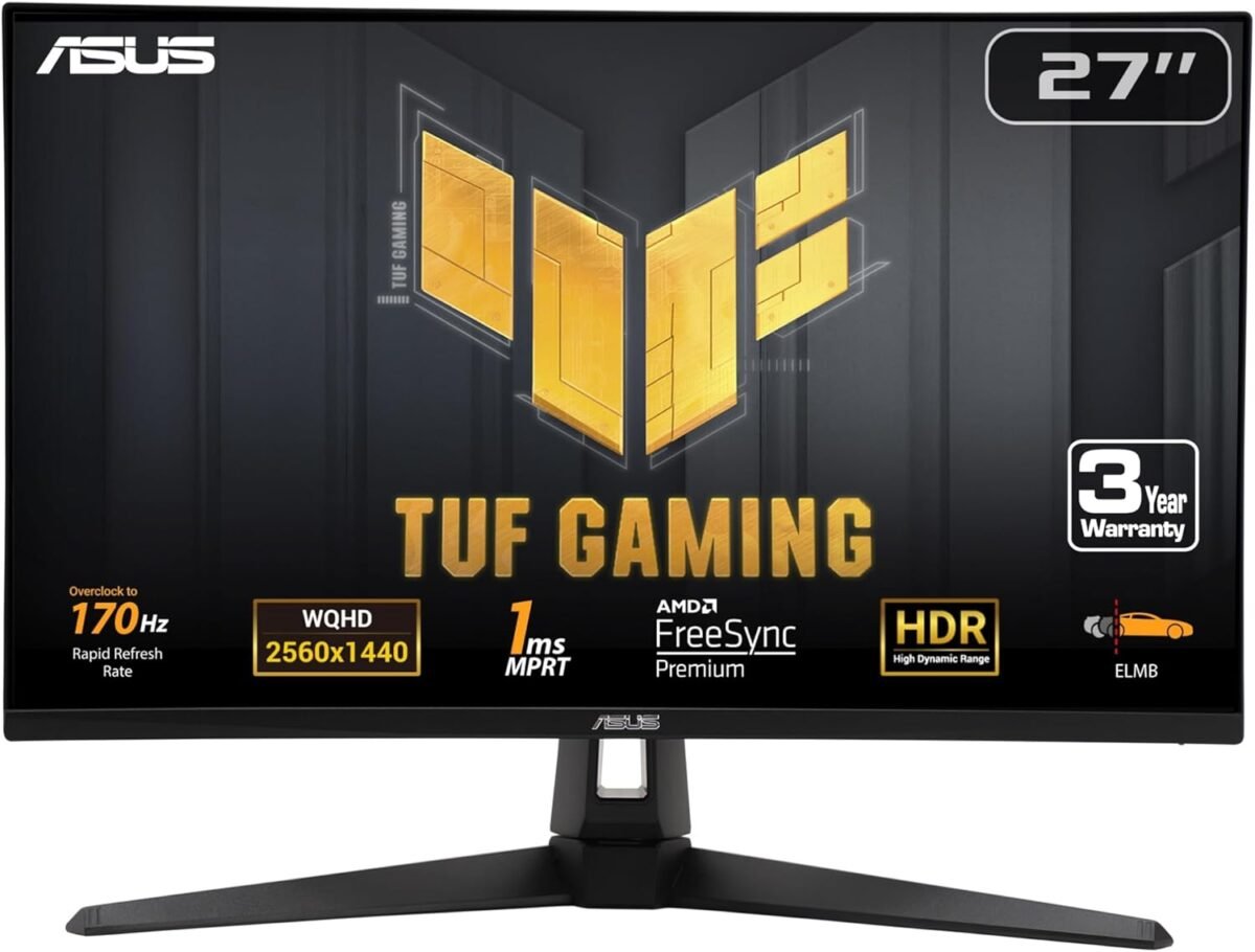 TUF Gaming VG27AQA1A Gaming Monitor – 27 inch WQHD (2560 x 1440), Overclock to 170Hz (above 144Hz) - Image 1