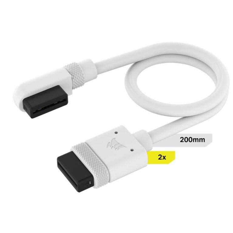 Corsair ICUE Link Cable, 2X 200mm With Straight/Slim 90� Connectors - White
